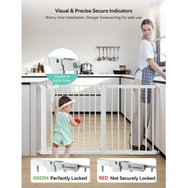 COMOMY 30 Tall Baby Gate for Stairs Doorways, Fits Openings 29.5 to 51.6 Wide, Auto Close Extra Wide Dog Gate for House, Pressure Mounted Easy Walk Through Pet Gate with Door, White