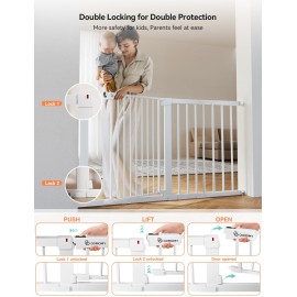 COMOMY 30 Tall Baby Gate for Stairs Doorways, Fits Openings 29.5 to 51.6 Wide, Auto Close Extra Wide Dog Gate for House, Pressure Mounted Easy Walk Through Pet Gate with Door, White