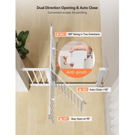 COMOMY 30 Tall Baby Gate for Stairs Doorways, Fits Openings 29.5 to 51.6 Wide, Auto Close Extra Wide Dog Gate for House, Pressure Mounted Easy Walk Through Pet Gate with Door, White