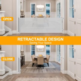 WOMHOM 100 Inch Extra Wide Dog Gate for Doorway Retractable Puppy Gates for The House Retractable Mesh Baby Gate for Stairs Extra Long Baby Gates for Large Opening Indoors and Outdoors (Light Gray)