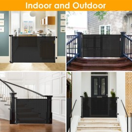 Retractable Puppy Gates for The House Prevent Kid/Pet from Getting Through 60 Wide Baby Gate for Stairs Scratch-Resistant Retractable Indoor Dog Gates for Doorways Outdoor Dog Gate for Deck, Black
