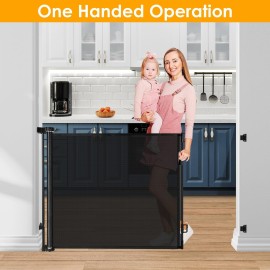 Retractable Puppy Gates for The House Prevent Kid/Pet from Getting Through 60 Wide Baby Gate for Stairs Scratch-Resistant Retractable Indoor Dog Gates for Doorways Outdoor Dog Gate for Deck, Black