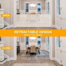 WOMHOM 100 Inch Extra Long Retractable Dog Gate for The House Extra Wide Baby Gate Retractable Baby Gates Toddler Gate Extra Large Pet Gate Outdoor Retractable Gate Child Gate for Wide Opening (Beige)