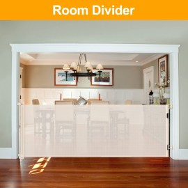 WOMHOM 100 Inch Extra Long Retractable Dog Gate for The House Extra Wide Baby Gate Retractable Baby Gates Toddler Gate Extra Large Pet Gate Outdoor Retractable Gate Child Gate for Wide Opening (Beige)