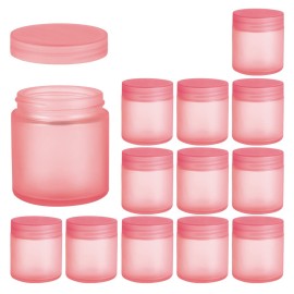 4OZ Glass Jars with Lids, Hoa Kinh Small Glass Jars, 12 Pack Empty Round Canning Storage Jars Containers for Storing Lotions, Powders, and Ointments (4oz-12Pack-Frosted Pink)