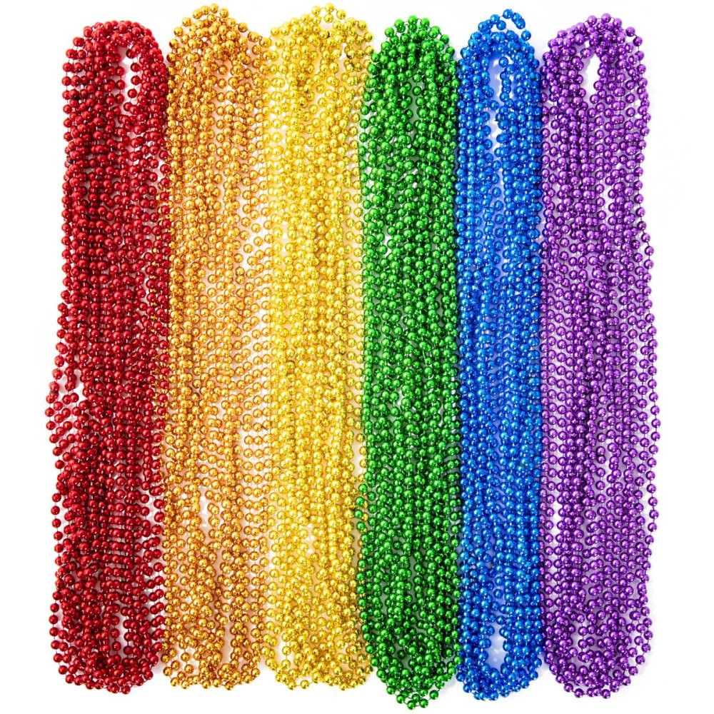 EOBOH 50PCS Pride Stuff, Gay Pride Beads Accessories, 6 Kinds of Metallic Rainbow Beads Necklace Bulk, LGBTQ Pride Necklace for Women Men, Costumes Decor for Pride Month Parade Throws Party Favors