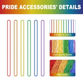 EOBOH 50PCS Pride Stuff, Gay Pride Beads Accessories, 6 Kinds of Metallic Rainbow Beads Necklace Bulk, LGBTQ Pride Necklace for Women Men, Costumes Decor for Pride Month Parade Throws Party Favors