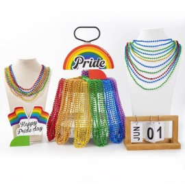 EOBOH 50PCS Pride Stuff, Gay Pride Beads Accessories, 6 Kinds of Metallic Rainbow Beads Necklace Bulk, LGBTQ Pride Necklace for Women Men, Costumes Decor for Pride Month Parade Throws Party Favors