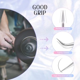 Lash Tweezers for Eyelash Extensions, Lankiz Eyelash Tweezers for Lash Extensions Stainless Steel Straight and Curved Volume Lash Tweezers Set Kit (2PCS-Black)