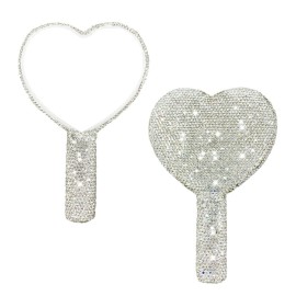 LOPURO Sparkling Rhinestone Heart Shaped Handheld Mirror, Rhinestone Handheld Heart Mirror Bling Glitter Cute Cosmetic Hand Mirror with Handle Portable Makeup Mirror for Women Travel