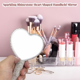 LOPURO Sparkling Rhinestone Heart Shaped Handheld Mirror, Rhinestone Handheld Heart Mirror Bling Glitter Cute Cosmetic Hand Mirror with Handle Portable Makeup Mirror for Women Travel LOPURO Sparkling Rhinestone Heart Shaped Handheld Mirror, Rhinestone Handheld Heart Mirror Bling Glitter Cute Cosmetic Hand Mirror with Handle Portable Makeup Mirror for Women Travel
