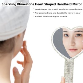 LOPURO Sparkling Rhinestone Heart Shaped Handheld Mirror, Rhinestone Handheld Heart Mirror Bling Glitter Cute Cosmetic Hand Mirror with Handle Portable Makeup Mirror for Women Travel LOPURO Sparkling Rhinestone Heart Shaped Handheld Mirror, Rhinestone Handheld Heart Mirror Bling Glitter Cute Cosmetic Hand Mirror with Handle Portable Makeup Mirror for Women Travel