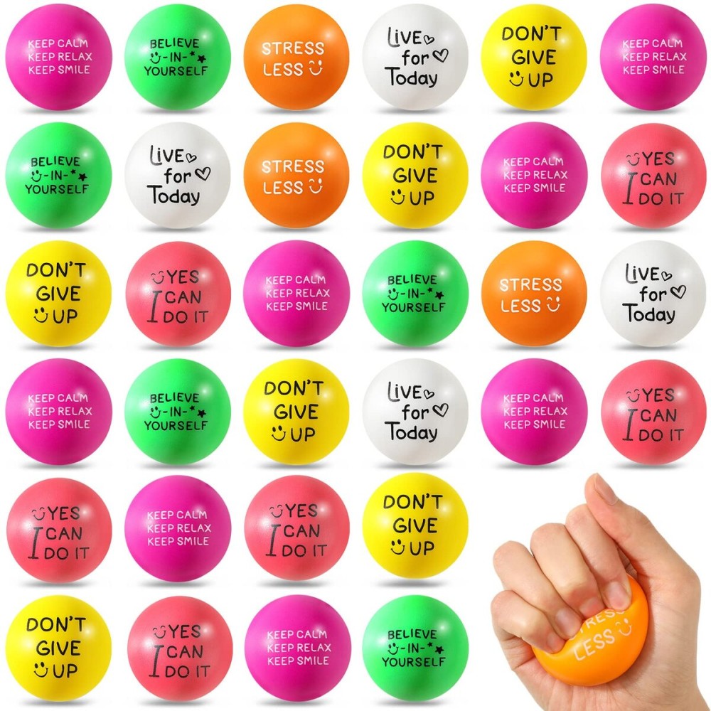 Wettarn 30 Pcs Motivational Stress Balls for Teens and Adults 1.97\'\' Colorful Foam Inspirational Quotes Stress Balls Hand Exercise Toys Employee Appreciation Gift for Anxiety Tension Relieve