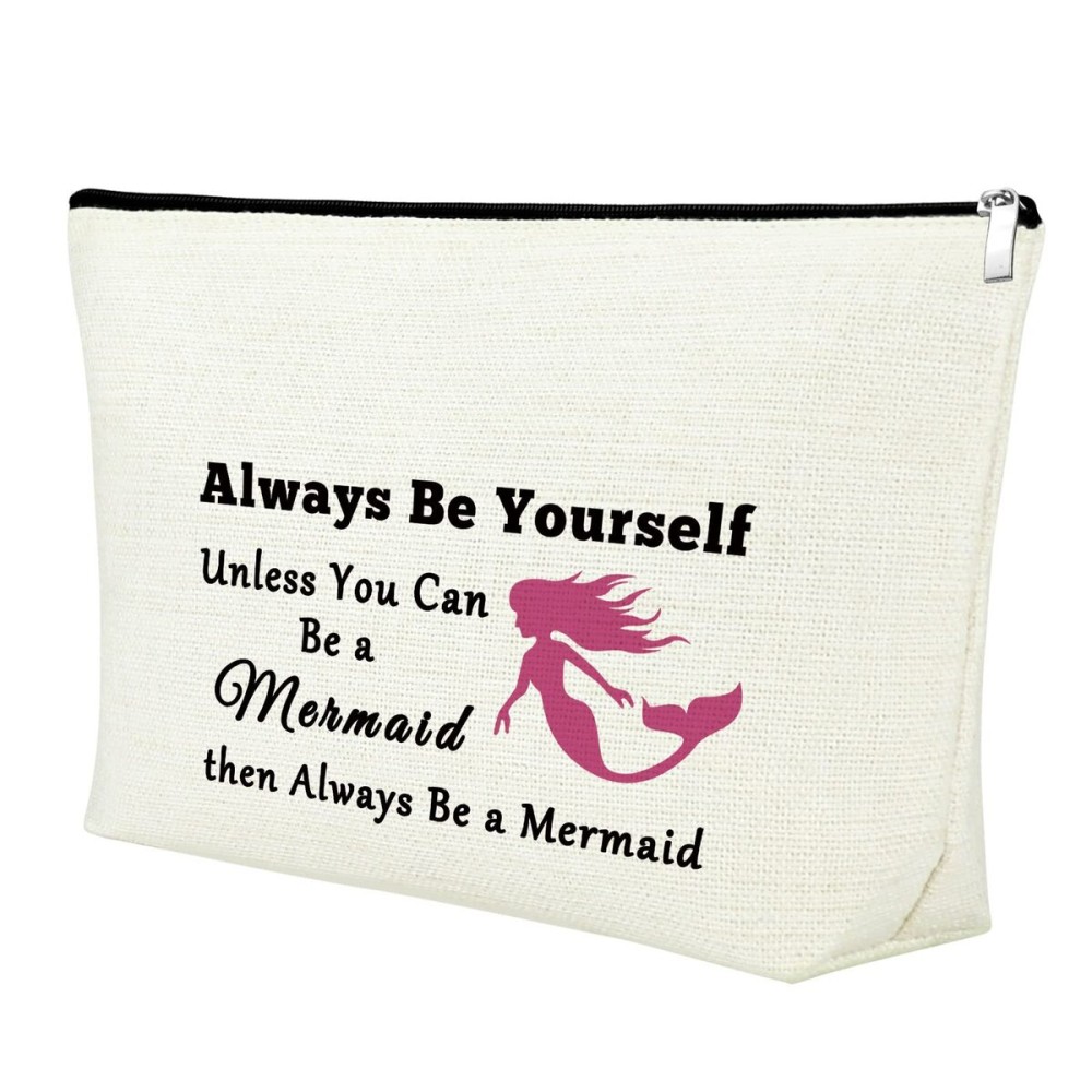Mermaid Gifts Makeup Bag Mermaid Lover Gift Inspirational Cosmetic Bag Encouragement Birthday Christmas Appreciation Present for Daughter Sister Bestie Friend White