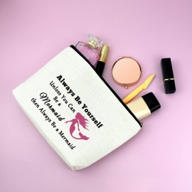 Mermaid Gifts Makeup Bag Mermaid Lover Gift Inspirational Cosmetic Bag Encouragement Birthday Christmas Appreciation Present for Daughter Sister Bestie Friend White