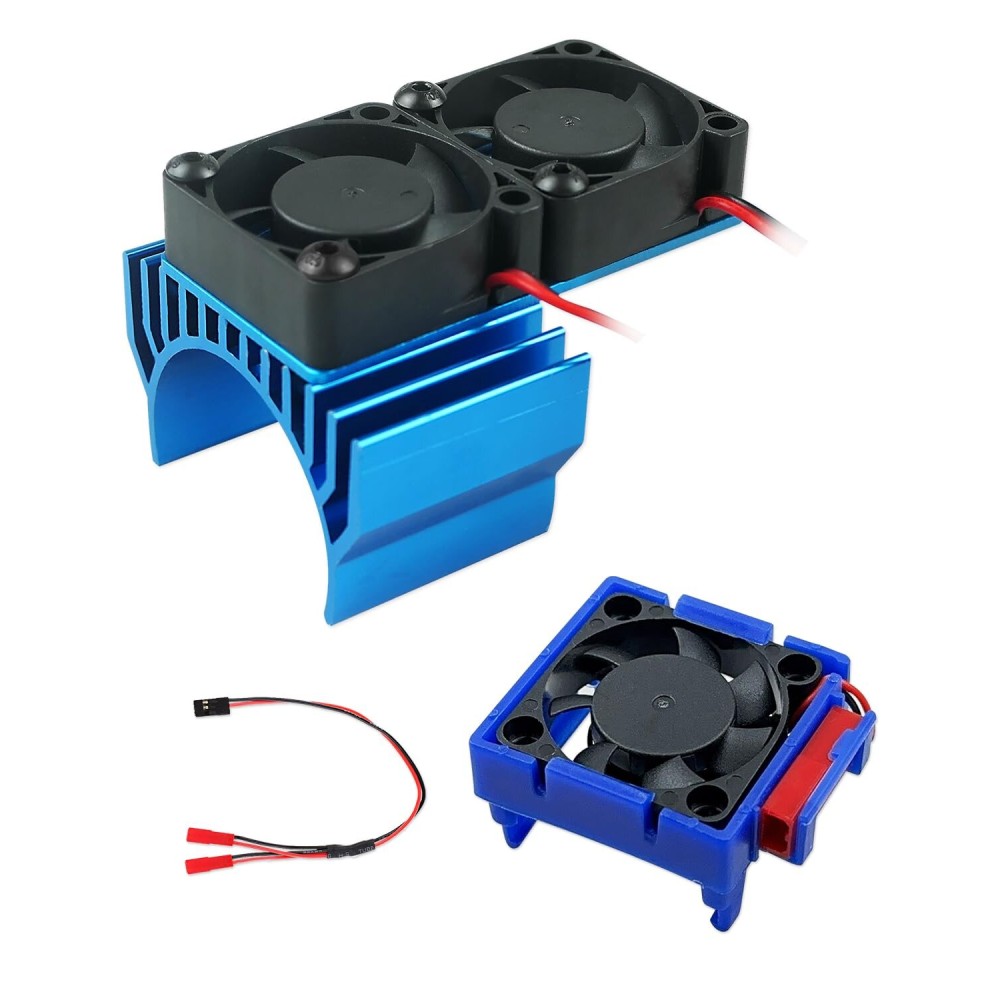 VXL-3s ESC Cooling Fan and Motor Dual Fan Compatible with Traxxas Slash 4x4 Stampede 4x4 Rustler 4x4, Blue