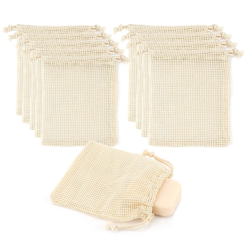 DODAMOUR 10 Pcs Soap Saver Pouch, Foaming and Drying Soap Net, Bar Soap Mess Bag for Exfoliating, Shower, Massage (Beige)