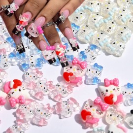 40 Pcs Cute Cartoon Charms Kawaii Decals Flatback Resin Design 3D Nail Charms for Acrylic Nails Rhinestone Supplies Cat Decoration DIY Accessories K1