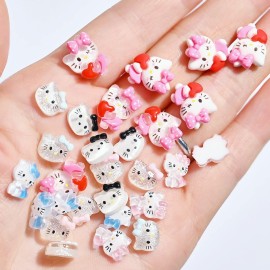 40 Pcs Cute Cartoon Charms Kawaii Decals Flatback Resin Design 3D Nail Charms for Acrylic Nails Rhinestone Supplies Cat Decoration DIY Accessories K1