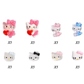 40 Pcs Cute Cartoon Charms Kawaii Decals Flatback Resin Design 3D Nail Charms for Acrylic Nails Rhinestone Supplies Cat Decoration DIY Accessories K1