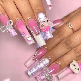 40 Pcs Cute Cartoon Charms Kawaii Decals Flatback Resin Design 3D Nail Charms for Acrylic Nails Rhinestone Supplies Cat Decoration DIY Accessories K1