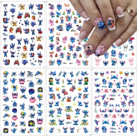 6 Sheets Cute Nail Art Stickers Decals 3D Self Adhesive Kawaii Designer Nail Stickers for Nail Art Supplies Cartoon Nail Stickers Women Girls DIY Cute Acrylic Nail Decorations
