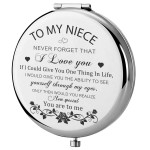 GAOLZIUY Niece Gifts Compact Mirror for Niece from Aunt, Silver Niece Compact Mirror, Birthday Gifts for Niece from Aunt Uncle for Nieces Birthday, Graduation Wedding Anniversary Christmas