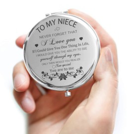 GAOLZIUY Niece Gifts Compact Mirror for Niece from Aunt, Silver Niece Compact Mirror, Birthday Gifts for Niece from Aunt Uncle for Nieces Birthday, Graduation Wedding Anniversary Christmas