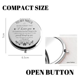 GAOLZIUY Niece Gifts Compact Mirror for Niece from Aunt, Silver Niece Compact Mirror, Birthday Gifts for Niece from Aunt Uncle for Nieces Birthday, Graduation Wedding Anniversary Christmas