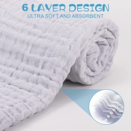 Asung Baby Towels Muslin Baby Bath Towel 3Pack Infant Towels for Newborn Boy Girl 6 Layers Ultra Soft Cotton Toddler Towel for Baby\'s Delicate Skin 40x 40 Inch (Grey)
