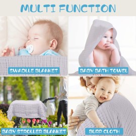 Asung Baby Towels Muslin Baby Bath Towel 3Pack Infant Towels for Newborn Boy Girl 6 Layers Ultra Soft Cotton Toddler Towel for Baby\'s Delicate Skin 40x 40 Inch (Grey)