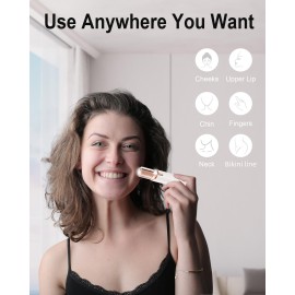 Facial Hair Removal for Women, Painless Womens Facial Hair Remover with 2 Replacement Heads, Lipstick-Sized, USB Rechargeable, for Upper Lip/Cheeks/Chin/Peach Fuzz/Mustache (White)