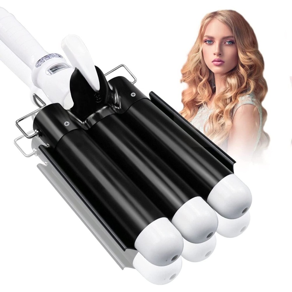 1.25 inch Three Barrel Curling Iron: Aleath Large 3 Barrel Hair Crimper with LCD Display - Dual Voltage Hair Waver Jumbo