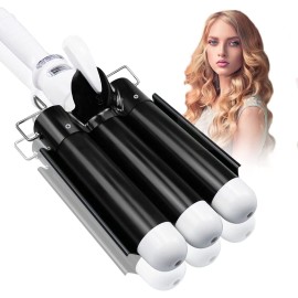 1.25 inch Three Barrel Curling Iron: Aleath Large 3 Barrel Hair Crimper with LCD Display - Dual Voltage Hair Waver Jumbo