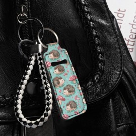 Baxinh Hedgehog Mushroom Chapstick Holder Keychain for Women Girl, Functional Lip Gloss Tube Holder Keychain Lipstick Holder Case Lip Balm Holder Keychain, multicolor