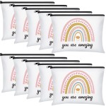 Chunful 10 Pieces Inspirational Canvas Makeup Bags for Women Graduation Gift Rainbow Canvas Cosmetic Bags Bulk with Zipper Friendship Gift Travel Toiletry Pouch(Cloud Style)