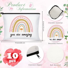 Chunful 10 Pieces Inspirational Canvas Makeup Bags for Women Graduation Gift Rainbow Canvas Cosmetic Bags Bulk with Zipper Friendship Gift Travel Toiletry Pouch(Cloud Style)