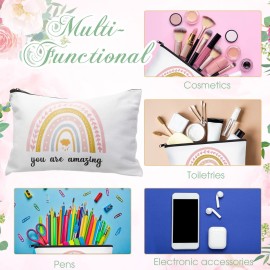 Chunful 10 Pieces Inspirational Canvas Makeup Bags for Women Graduation Gift Rainbow Canvas Cosmetic Bags Bulk with Zipper Friendship Gift Travel Toiletry Pouch(Cloud Style)