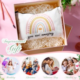 Chunful 10 Pieces Inspirational Canvas Makeup Bags for Women Graduation Gift Rainbow Canvas Cosmetic Bags Bulk with Zipper Friendship Gift Travel Toiletry Pouch(Cloud Style)