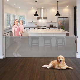 WOMHOM 140 Inch Extra Wide Baby Gate for Large Opening Outdoor Retractable Baby Gates for Doorways Extra Long Retractable Dog gate Extra Large Pet Gates for Dogs Indoor Mesh Baby Gate (Grey)