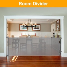 WOMHOM 140 Inch Extra Wide Baby Gate for Large Opening Outdoor Retractable Baby Gates for Doorways Extra Long Retractable Dog gate Extra Large Pet Gates for Dogs Indoor Mesh Baby Gate (Grey)