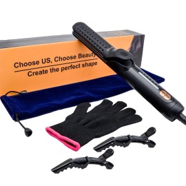 Hywestger Flat Iron Hair Straightener and Curler 2 in1 | 360 Airflow Styler Curling Iron with 80 Ionic Cooling Air Vents, 5 Adjustable Temperature Settings, 15s Fast Heating & Dual Voltage