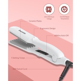 Hair Crimper for Women, Dmriektu Crimping Iron for Volumizing Fluffy Hairstyle, Crimper Hair Iron with Ceramic Hair Styling Tools for Women Girls Adjust Temp Dual Voltage Auto Off