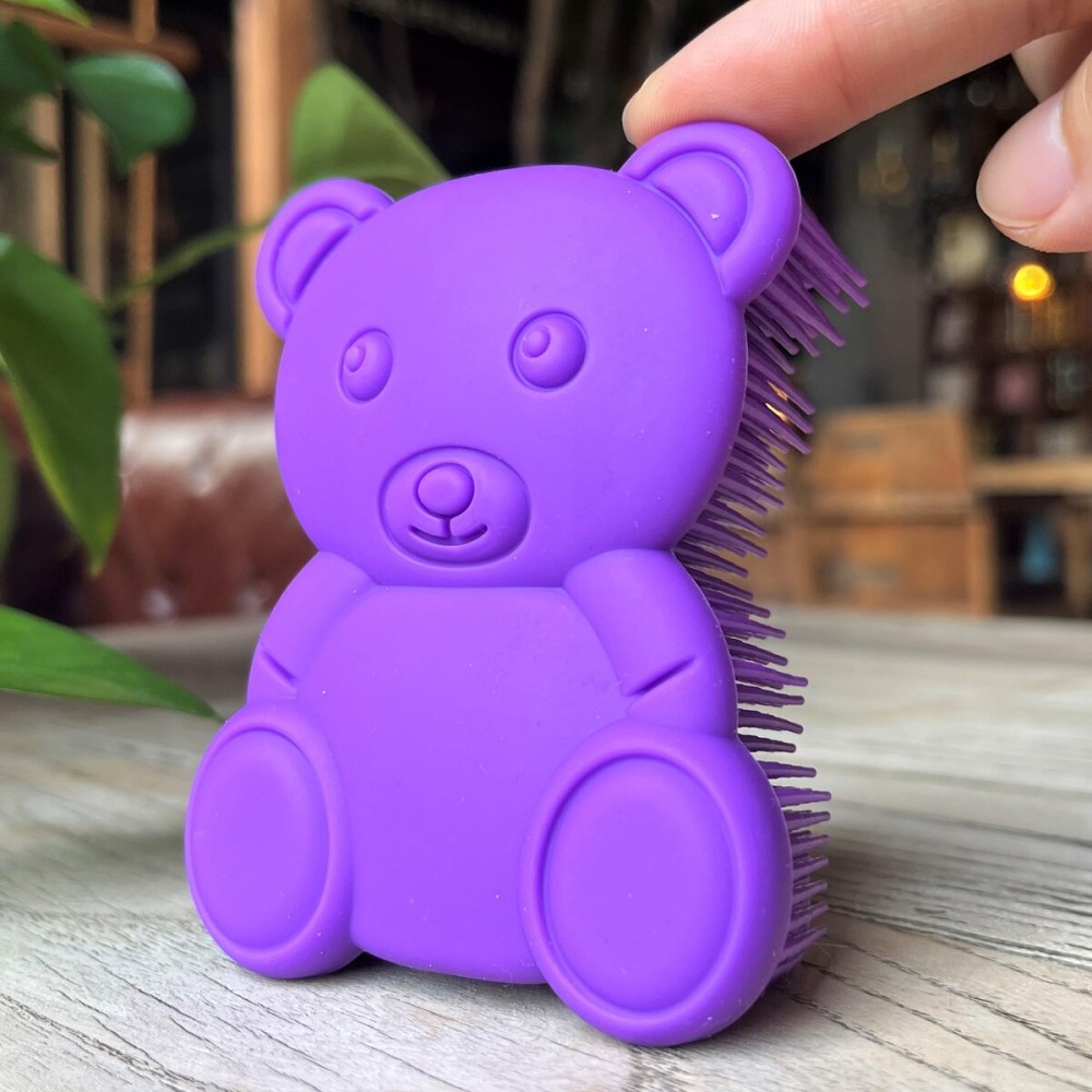 Premium Sensory Brush for Kids or Autism,Soft Silicone Body Scrubber,2 in 1 Sensory Room Occupational Therapy Sensory Brushes,Silicone Loofah,Pet Shower Brush Bath Brush Shampoo Brush(Bear-Purple)