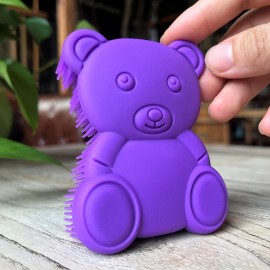 Premium Sensory Brush for Kids or Autism,Soft Silicone Body Scrubber,2 in 1 Sensory Room Occupational Therapy Sensory Brushes,Silicone Loofah,Pet Shower Brush Bath Brush Shampoo Brush(Bear-Purple)