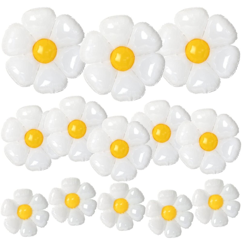 NOVWANG Daisy Balloons, 18pcs White Daisy Flower Balloons Party Decorations for Birthday Wedding Baby Shower Party Decorations SuppliesHuge Balloon X 3, Medium X 5, Small X 10