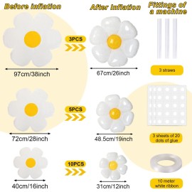 NOVWANG Daisy Balloons, 18pcs White Daisy Flower Balloons Party Decorations for Birthday Wedding Baby Shower Party Decorations SuppliesHuge Balloon X 3, Medium X 5, Small X 10