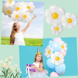 NOVWANG Daisy Balloons, 18pcs White Daisy Flower Balloons Party Decorations for Birthday Wedding Baby Shower Party Decorations SuppliesHuge Balloon X 3, Medium X 5, Small X 10