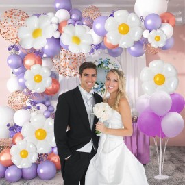 NOVWANG Daisy Balloons, 18pcs White Daisy Flower Balloons Party Decorations for Birthday Wedding Baby Shower Party Decorations SuppliesHuge Balloon X 3, Medium X 5, Small X 10