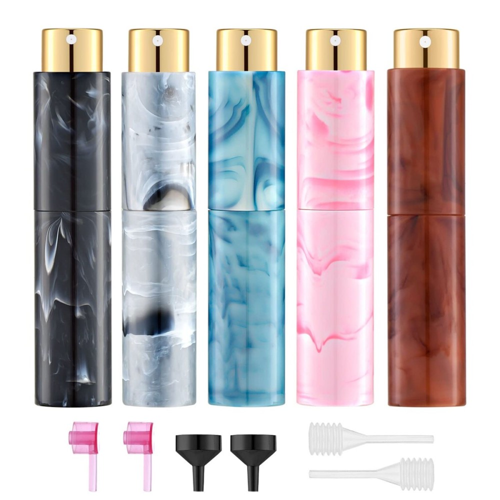 KOIBITO 10ML Marble Pattern Perfume Atomizer Bottles Set, Refillable Mini Travel Size Empty Cologne Sprayer, Portable Spray Bottle for Women&Men (5 Colors)